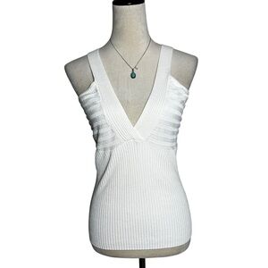 Carol Rose White Ribbed Stretch Knit Tank Top M | Y2K Minimalist Clean Basic